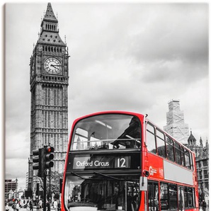 Wandbild ARTLAND London Bus und Big Ben Bilder Gr. B/H: 90 cm x 120 cm, Leinwandbild Gebäude Hochformat, 1 St., rot Kunstdrucke als Alubild, Leinwandbild, Wandaufkleber oder Poster in versch. Größen