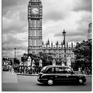 Wandbild ARTLAND London Taxi und Big Ben Bilder Gr. B/H: 90 cm x 120 cm, Leinwandbild Gebäude Hochformat, 1 St., schwarz Kunstdrucke