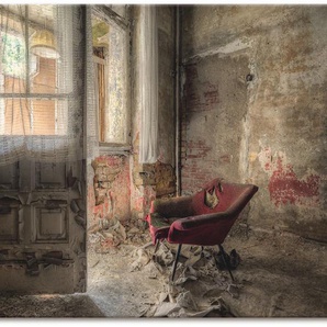 Wandbild ARTLAND Lost Place - roter Sessel I Bilder Gr. B/H: 120 cm x 80 cm, Leinwandbild Innenarchitektur Querformat, 1 St., bunt Kunstdrucke