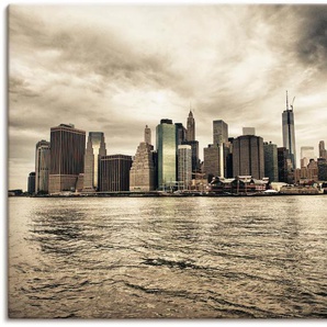 Wandbild ARTLAND Lower Manhattan Skyline Bilder Gr. B/H: 120 cm x 90 cm, Leinwandbild Amerika Querformat, 1 St., beige (natur) Kunstdrucke