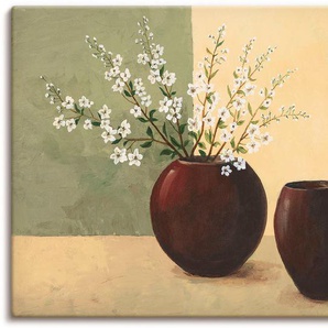 Wandbild ARTLAND Magnolien Bilder Gr. B/H: 150 cm x 75 cm, Leinwandbild Vasen & Töpfe Querformat, 1 St., gelb Kunstdrucke