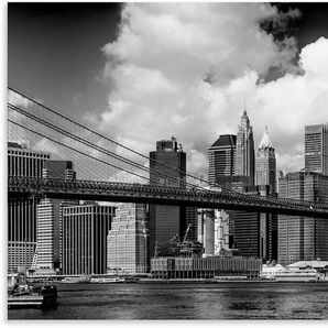 Wandbild ARTLAND Manhattan Skyline, Brooklyn Bridge Bilder Gr. B/H: 100 cm x 50 cm, Alu-Dibond-Druck New York Querformat, 1 St., schwarz Kunstdrucke