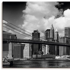 Wandbild ARTLAND Manhattan Skyline, Brooklyn Bridge Bilder Gr. B/H: 100 cm x 50 cm, Leinwandbild New York Querformat, 1 St., schwarz Kunstdrucke