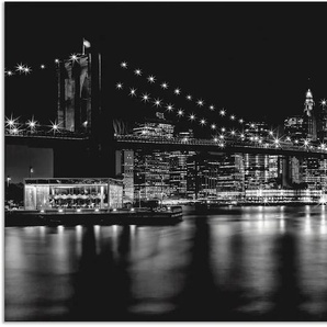 Wandbild ARTLAND Manhattan Skyline & Brroklyn Bridge Bilder Gr. B/H: 100 cm x 50 cm, Alu-Dibond-Druck Amerika, 1 St., schwarz Kunstdrucke