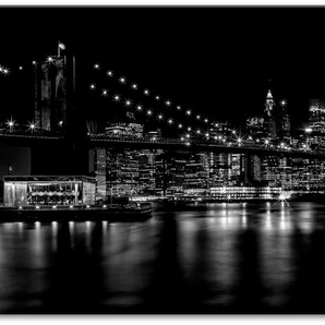 Wandbild ARTLAND Manhattan Skyline & Brroklyn Bridge Bilder Gr. B/H: 150 cm x 75 cm, Leinwandbild Amerika, 1 St., schwarz Bild Kunstdruck Metallbild Metallbilder Bilder als Alubild, Leinwandbild, Wandaufkleber oder Poster in versch. Größen