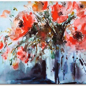 Wandbild ARTLAND Mohn in Vase Bilder Gr. B/H: 120 cm x 90 cm, Leinwandbild Blumen, 1 St., rot Kunstdrucke als Alubild, Leinwandbild, Wandaufkleber oder Poster in versch. Größen