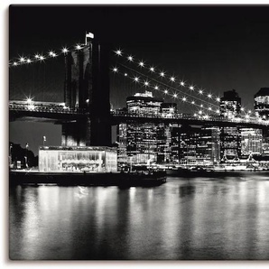 Wandbild ARTLAND Nächtliche Skyline Manhattan I Bilder Gr. B/H: 100 cm x 50 cm, Leinwandbild Amerika, 1 St., schwarz Kunstdrucke