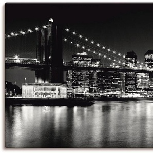 Wandbild ARTLAND Nächtliche Skyline Manhattan I Bilder Gr. B/H: 150 cm x 75 cm, Leinwandbild Amerika, 1 St., schwarz Kunstdrucke