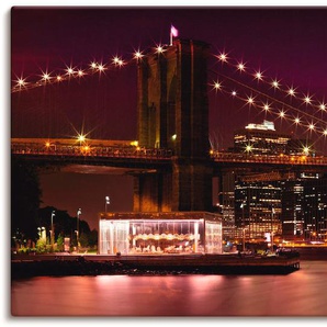 Wandbild ARTLAND Nächtliche Skyline Manhattan II Bilder Gr. B/H: 150 cm x 75 cm, Leinwandbild Amerika, 1 St., lila Bild Kunstdruck Metallbild Metallbilder Bilder als Alubild, Leinwandbild, Wandaufkleber oder Poster in versch. Größen