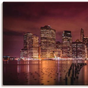 Wandbild ARTLAND New York City Impression bei Nacht Bilder Gr. B/H: 100 cm x 50 cm, Leinwandbild Amerika, 1 St., rot Kunstdrucke als Alubild, Outdoorbild, Leinwandbild in verschied. Größen