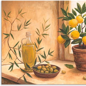 Wandbild ARTLAND Oliven und Zitronen Bilder Gr. B/H: 100 cm x 70 cm, Alu-Dibond-Druck Arrangements, 1 St., bunt (naturfarben) Kunstdrucke