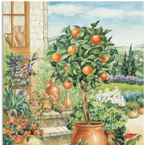 Wandbild ARTLAND Orangenbaum im Garten Bilder Gr. B/H: 90 cm x 120 cm, Alu-Dibond-Druck Garten, 1 St., grün Kunstdrucke
