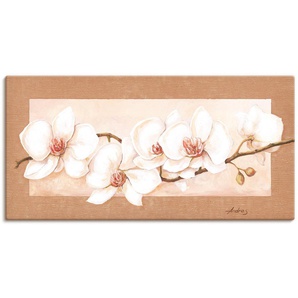 Wandbild ARTLAND Orchideenzweig Bilder Gr. B/H: 150 cm x 75 cm, Leinwandbild Blumenbilder Querformat, 1 St., beige (naturfarben) Kunstdrucke