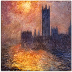 Wandbild ARTLAND Parlament in London bei Sonnenuntergang Bilder Gr. B/H: 100 cm x 100 cm, Leinwandbild Sonnenaufgang & -untergang, 1 St., rot Kunstdrucke als Leinwandbild, Wandaufkleber oder Poster in versch. Größen