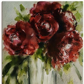Wandbild ARTLAND Pfingstrosen in Vase Bilder Gr. B/H: 90 cm x 120 cm, Leinwandbild Blumenbilder Hochformat, 1 St., rot Kunstdrucke als Alubild, Leinwandbild, Wandaufkleber oder Poster in versch. Größen