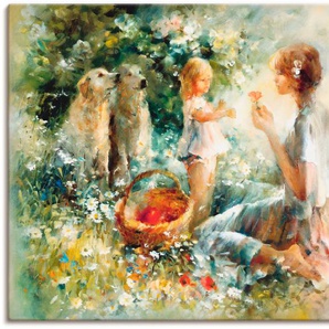 Wandbild ARTLAND Picknick Bilder Gr. B/H: 120 cm x 90 cm, Leinwandbild Gruppen & Familien Querformat, 1 St., beige (naturfarben) Kunstdrucke