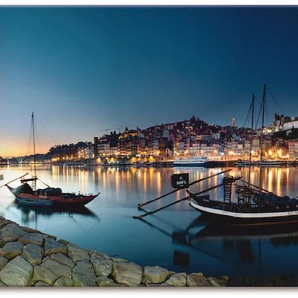Wandbild ARTLAND Porto - Nachtpanorama Bilder Gr. B/H: 150 cm x 75 cm, Leinwandbild Europa Querformat, 1 St., blau Bild Metallbild Metallbilder Bilder als Alubild, Leinwandbild, Wandaufkleber oder Poster in versch. Größen