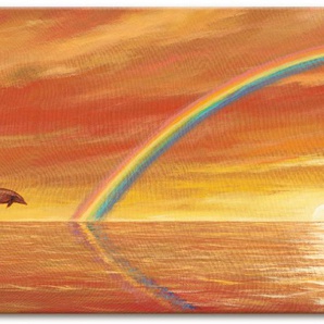 Wandbild ARTLAND Regenbogen über dem Meer Bilder Gr. B/H: 150 cm x 75 cm, Leinwandbild Wassertiere, 1 St., orange Kunstdrucke