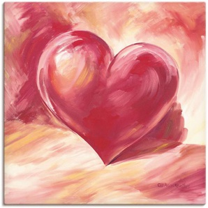 Wandbild ARTLAND Rosa/rotes Herz Bilder Gr. B/H: 100 cm x 100 cm, Leinwandbild Herzen, 1 St., rot Kunstdrucke als Alubild, Outdoorbild, Leinwandbild, Poster, Wandaufkleber