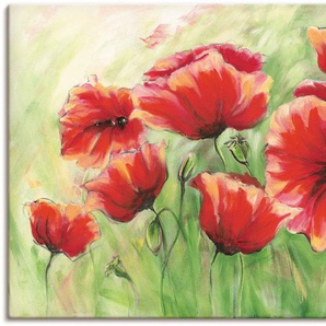 Wandbild ARTLAND Rote Mohnblumen II Bilder Gr. B/H: 130 cm x 90 cm, Leinwandbild Blumen, 1 St., rot Kunstdrucke