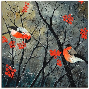 Wandbild ARTLAND rote Vögel im Winter Bilder Gr. B/H: 100 cm x 100 cm, Leinwandbild Vögel quadratisch, 1 St., rot Kunstdrucke