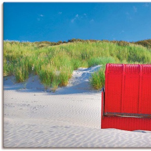 Wandbild ARTLAND Roter Strandkorb Bilder Gr. B/H: 120 cm x 90 cm, Leinwandbild Strand, 1 St., rot Kunstdrucke als Leinwandbild, Wandaufkleber oder Poster in versch. Größen