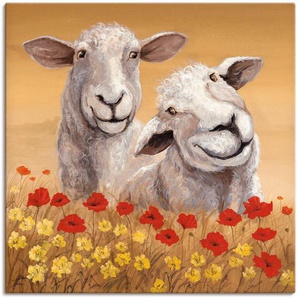Wandbild ARTLAND Schafe Bilder Gr. B/H: 100 cm x 100 cm, Leinwandbild Haustiere, 1 St., beige (naturfarben) Kunstdrucke