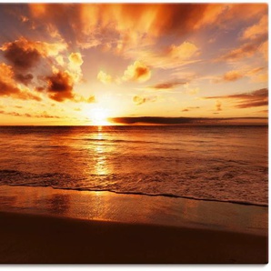 Wandbild ARTLAND Schöner Sonnenuntergang Strand Bilder Gr. B/H: 120 cm x 90 cm, Leinwandbild Gewässer Querformat, 1 St., orange Kunstdrucke