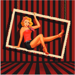 Wandbild ARTLAND Schönheit aus den 50er Jahren Bilder Gr. B/H: 100 cm x 100 cm, Alu-Dibond-Druck Frau, 1 St., rot Kunstdrucke als Alubild, Leinwandbild, Wandaufkleber oder Poster in versch. Größen