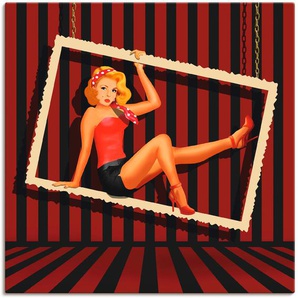 Wandbild ARTLAND Schönheit aus den 50er Jahren Bilder Gr. B/H: 100 cm x 100 cm, Leinwandbild Frau, 1 St., rot Kunstdrucke als Alubild, Leinwandbild, Wandaufkleber oder Poster in versch. Größen