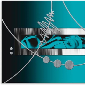 Wandbild ARTLAND Silber abstrakt auf petrol Bilder Gr. B/H: 150 cm x 75 cm, Alu-Dibond-Druck Gegenstandslos, 1 St., blau Kunstdrucke als Alubild, Outdoorbild, Leinwandbild, Poster, Wandaufkleber