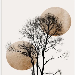 Wandbild ARTLAND Sonne und Mond versteckt Bilder Gr. B/H: 60 cm x 90 cm, Alu-Dibond-Druck Baumbilder Hochformat, 1 St., grau Kunstdrucke