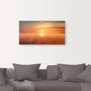 Wandbild ARTLAND Sonnenuntergang über dem Meer Bilder Gr. B/H: 100 cm x 50 cm, Leinwandbild Sonnenaufgang & -untergang, 1 St., orange Kunstdrucke