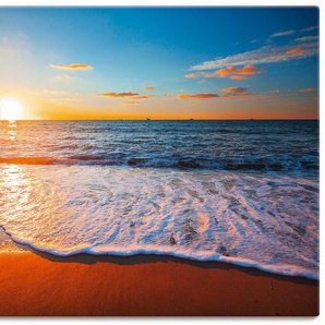 Wandbild ARTLAND Sonnenuntergang und das Meer Bilder Gr. B/H: 120 cm x 80 cm, Leinwandbild Strand Querformat, 1 St., blau Kunstdrucke