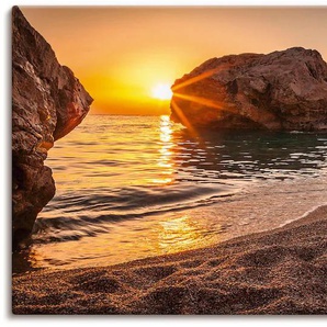 Wandbild ARTLAND Sonnenuntergang und Strand Bilder Gr. B/H: 150 cm x 75 cm, Leinwandbild Strand Querformat, 1 St., beige (naturfarben) Kunstdrucke