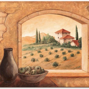 Wandbild ARTLAND Toskana Bilder Gr. B/H: 120 cm x 90 cm, Leinwandbild Fensterblick, 1 St., beige (naturfarben) Kunstdrucke