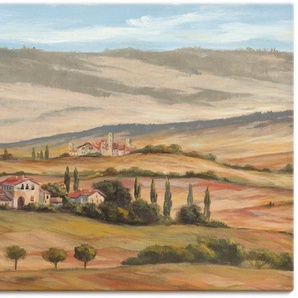 Wandbild ARTLAND Toskanisches Tal I Bilder Gr. B/H: 120 cm x 90 cm, Leinwandbild Bilder von Europa Querformat, 1 St., beige (naturfarben) Kunstdrucke