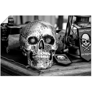 Wandbild ARTLAND Totenkopf Bilder Gr. B/H: 90 cm x 60 cm, Poster klassische Fantasie Querformat, 1 St., silberfarben Bild Poster Bilder als Leinwandbild, Wandaufkleber oder in versch. Größen