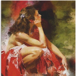 Wandbild ARTLAND Träumendes Mädchen in Rot Bilder Gr. B/H: 90 cm x 120 cm, Alu-Dibond-Druck Bilder von Frauen Hochformat, 1 St., rot Kunstdrucke als Alubild, Leinwandbild, Wandaufkleber oder Poster in versch. Größen