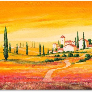 Wandbild ARTLAND Traumhafte toskanische Landschaft Bilder Gr. B/H: 150 cm x 75 cm, Alu-Dibond-Druck Europa, 1 St., orange Kunstdrucke