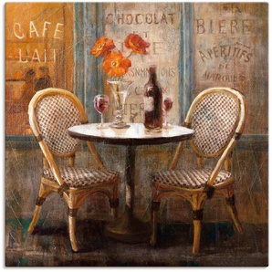 Wandbild ARTLAND Triff mich im Cafe I Bilder Gr. B/H: 100 cm x 100 cm, Leinwandbild Restaurant & Cafés quadratisch, 1 St., beige (naturfarben) Kunstdrucke