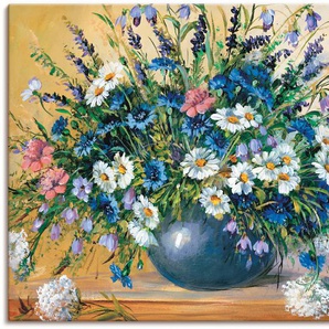 Wandbild ARTLAND Vase mit Kornblumen Bilder Gr. B/H: 120 cm x 90 cm, Leinwandbild Blumen Querformat, 1 St., weiß Kunstdrucke
