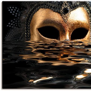 Wandbild ARTLAND Venezianische Maske mit Blattgold Bilder Gr. B/H: 120 cm x 90 cm, Leinwandbild Karneval Querformat, 1 St., goldfarben Kunstdrucke als Alubild, Outdoorbild, Leinwandbild, Poster, Wandaufkleber