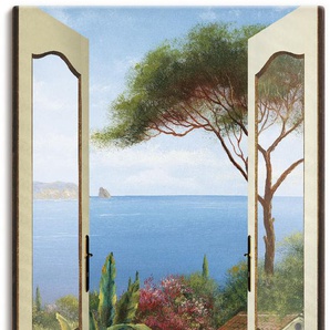 Wandbild ARTLAND Veranda am Meer Bilder Gr. B/H: 75 cm x 150 cm, Leinwandbild Küstenbilder Hochformat, 1 St., grün Kunstdrucke