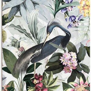 Wandbild ARTLAND Vintage Kranich Bilder Gr. B/H: 90 cm x 120 cm, Leinwandbild Vogelbilder Hochformat, 1 St., grau Kunstdrucke als Alubild, Leinwandbild, Wandaufkleber oder Poster in versch. Größen