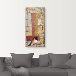 Wandbild ARTLAND Vogel auf einem Ast I Bilder Gr. B/H: 50 cm x 100 cm, Leinwandbild Vögel Hochformat, 1 St., orange Kunstdrucke