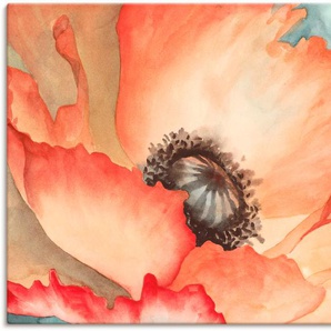 Wandbild ARTLAND Wasserfarben Mohn II Bilder Gr. B/H: 120 cm x 90 cm, Leinwandbild Blumen Querformat, 1 St., rot Kunstdrucke