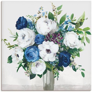 Wandbild ARTLAND Weiß-Blaue Symphonie Bilder Gr. B/H: 100 cm x 100 cm, Leinwandbild Blumenbilder quadratisch, 1 St., grau Kunstdrucke als Alubild, Leinwandbild, Wandaufkleber oder Poster in versch. Größen