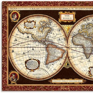 Wandbild ARTLAND Weltkarte Bilder Gr. B/H: 120 cm x 80 cm, Leinwandbild Landkarten Querformat, 1 St., braun Kunstdrucke
