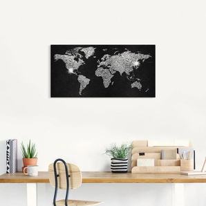 Wandbild ARTLAND Weltkarte Glitzer Bilder Gr. B/H: 150 cm x 75 cm, Leinwandbild Land- & Weltkarten Querformat, 1 St., schwarz Kunstdrucke